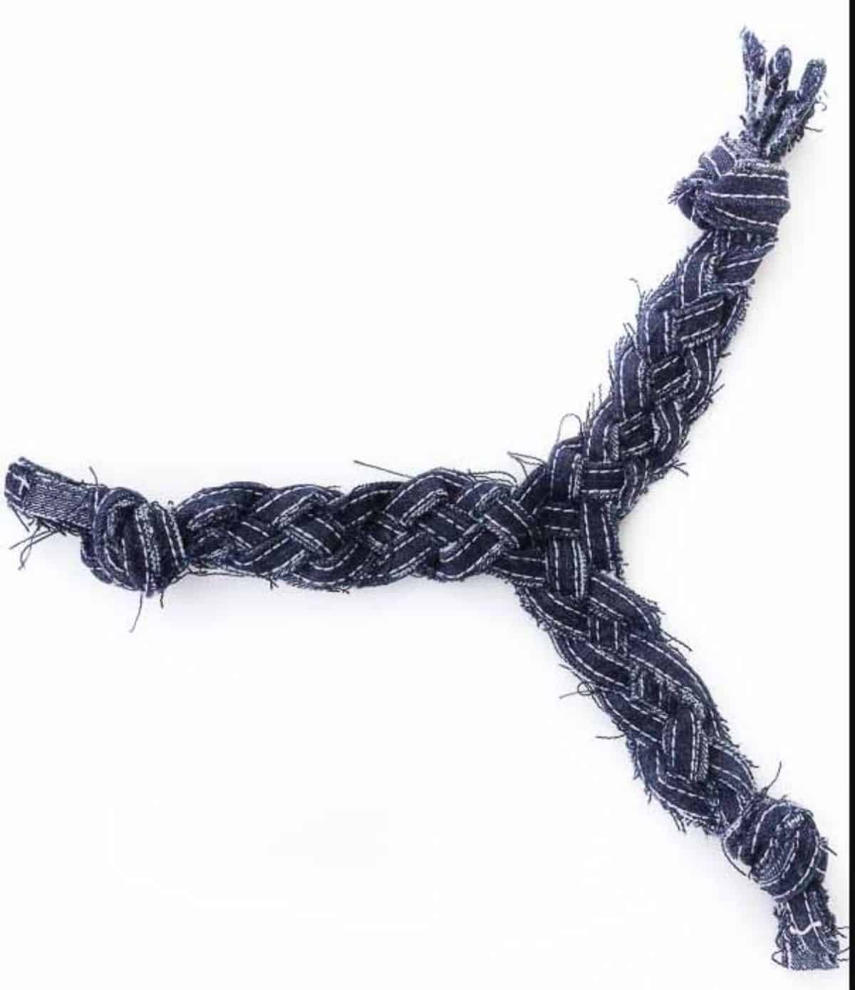 DIY braided denim dog toy 