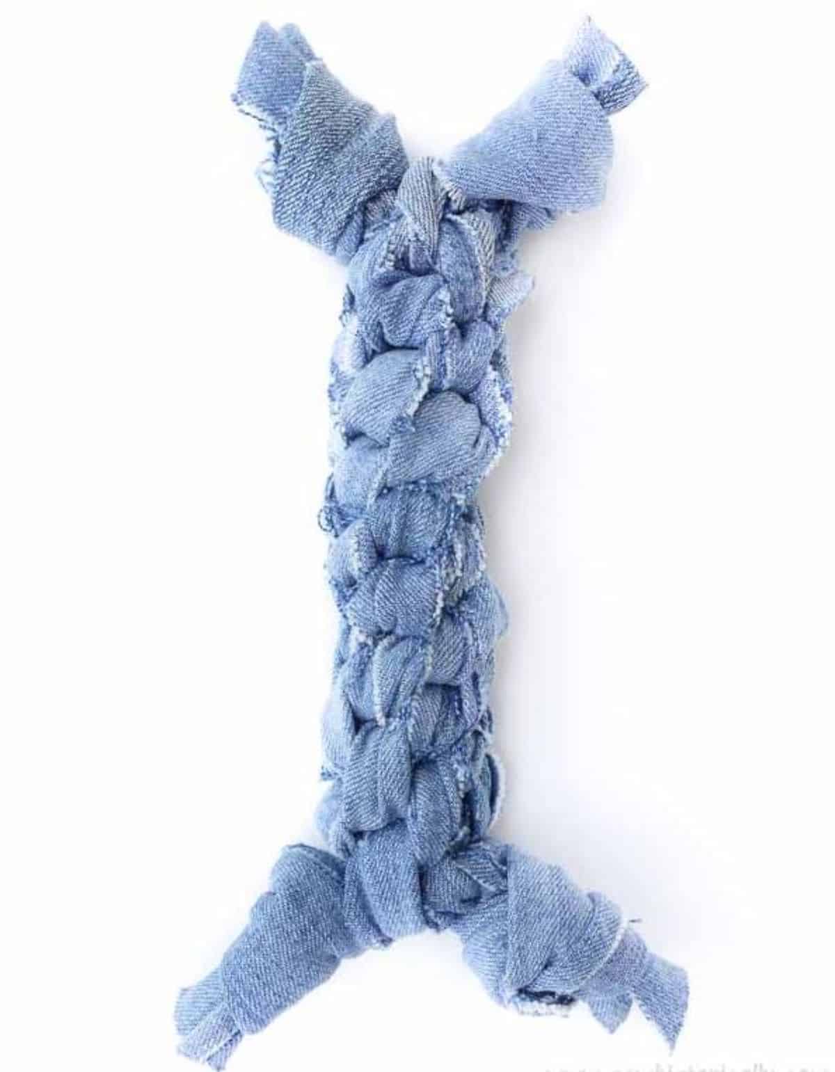 DIY Y shaped denim dog toy 