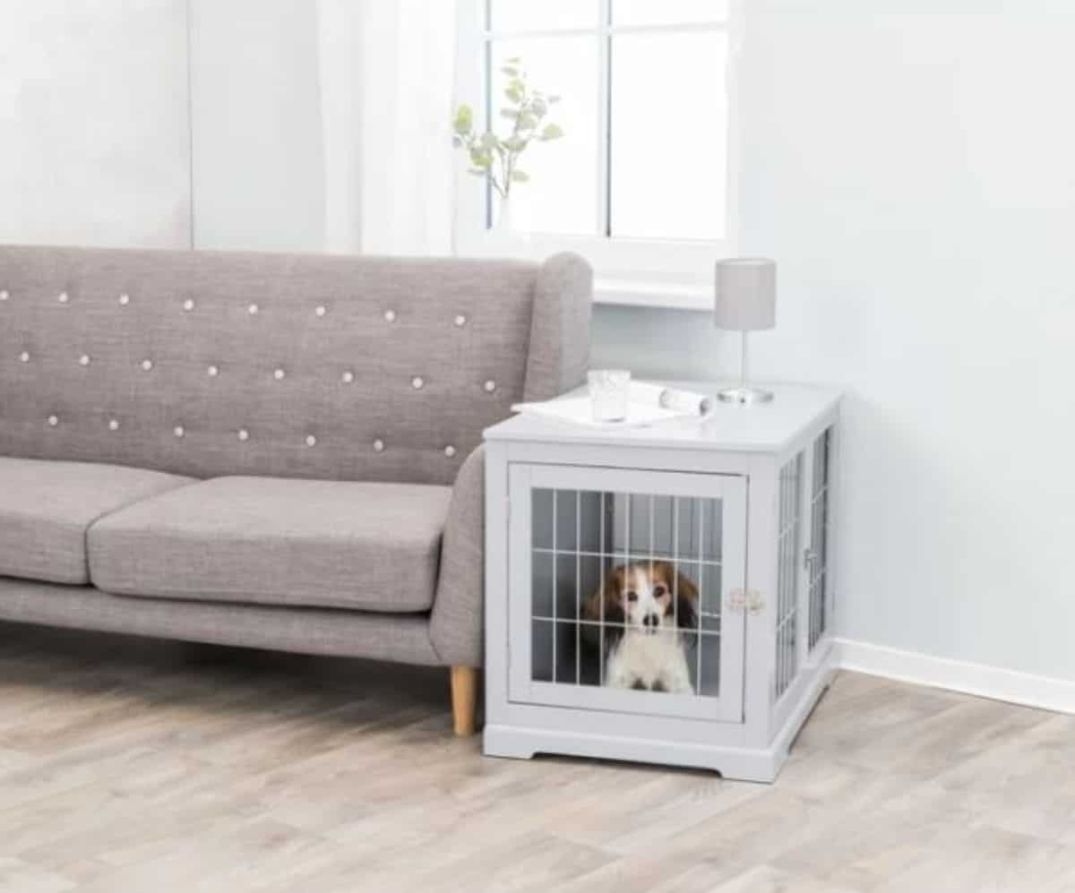 cute end table dog crate 