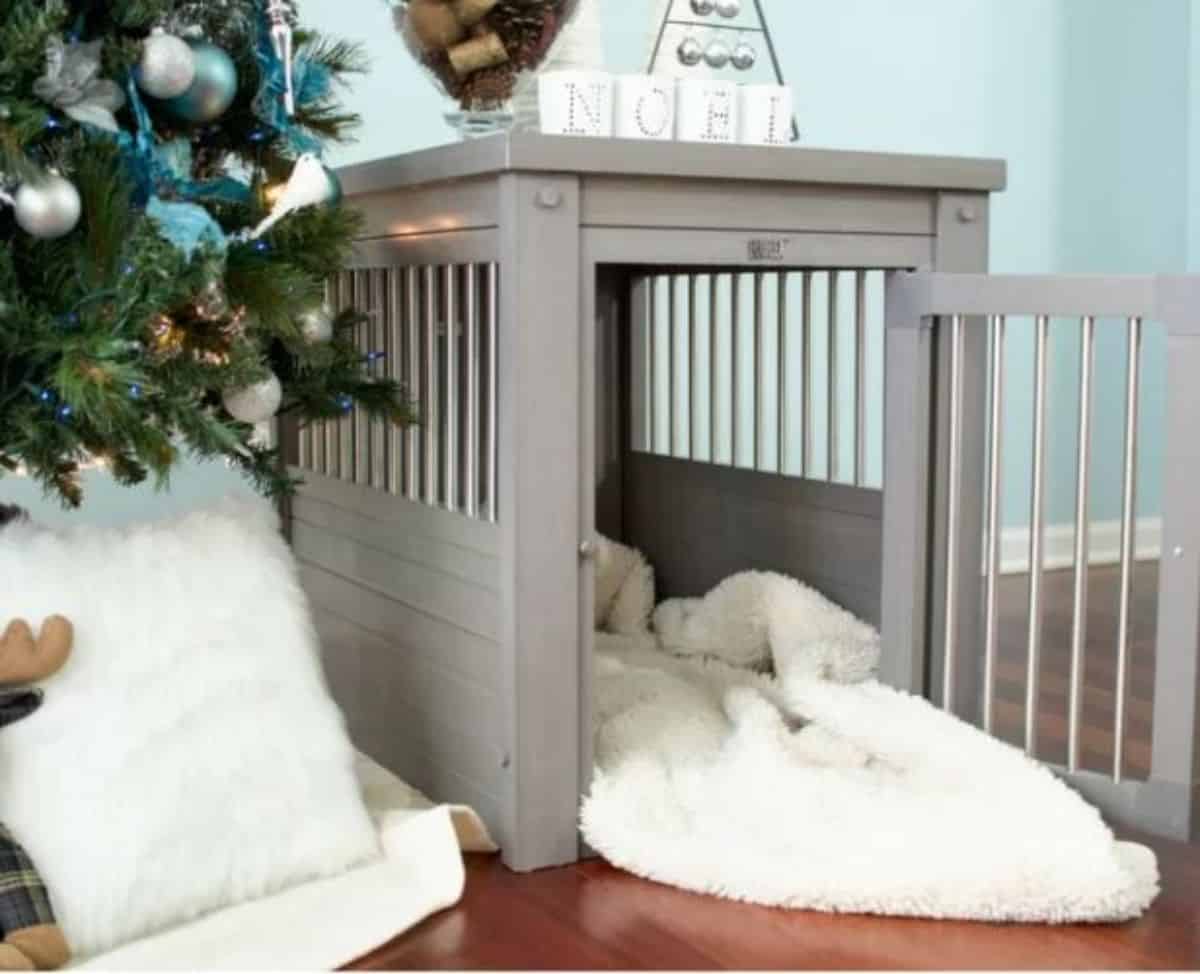 silver finished dog crate idea