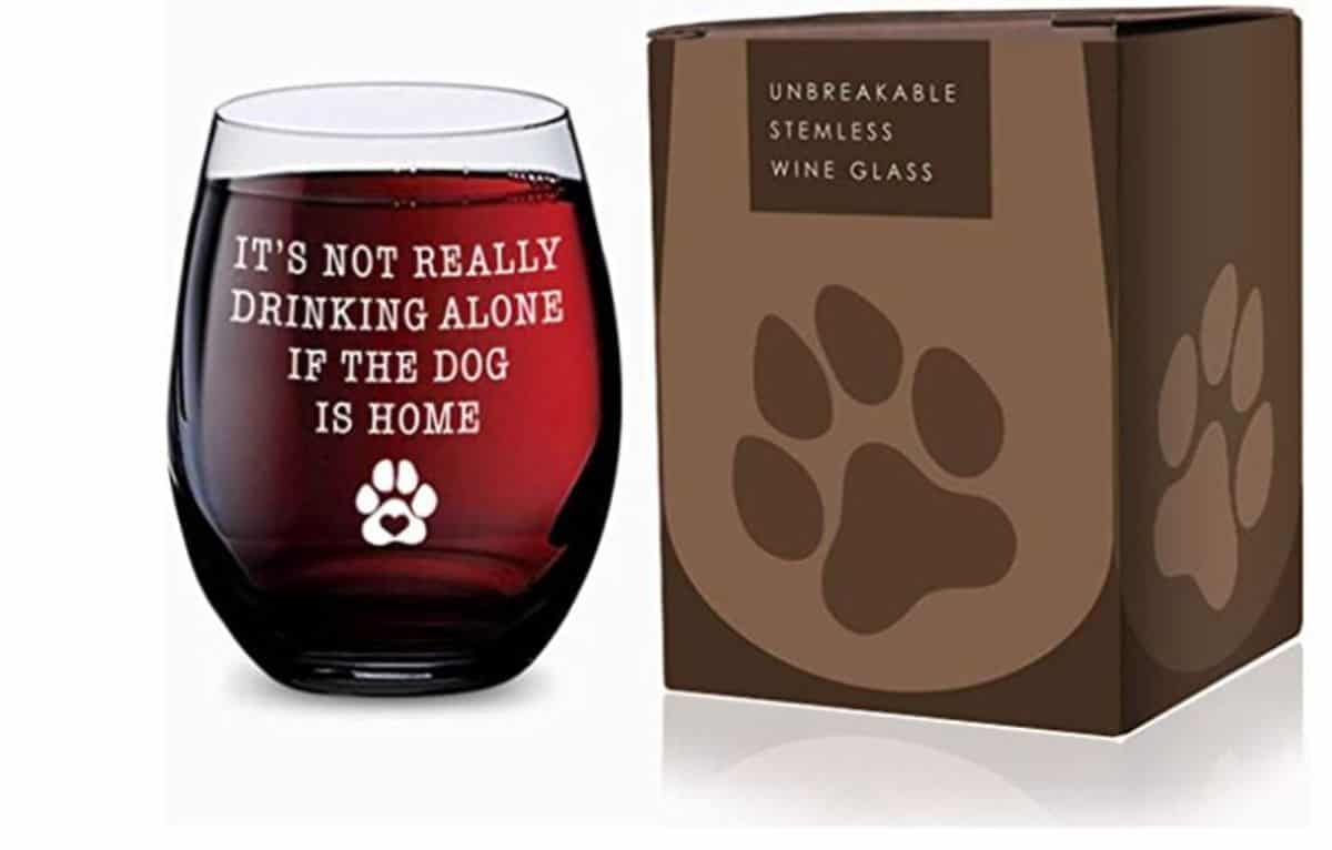 stemless wine glass dog lover gift 