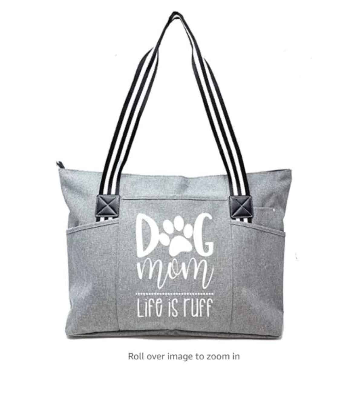 zippered tote bag with statement